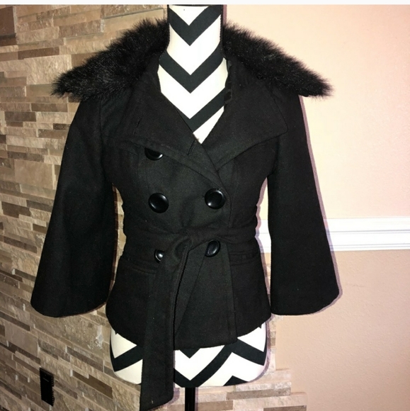 Black Button Up Pea Coat - Picture 1 of 5